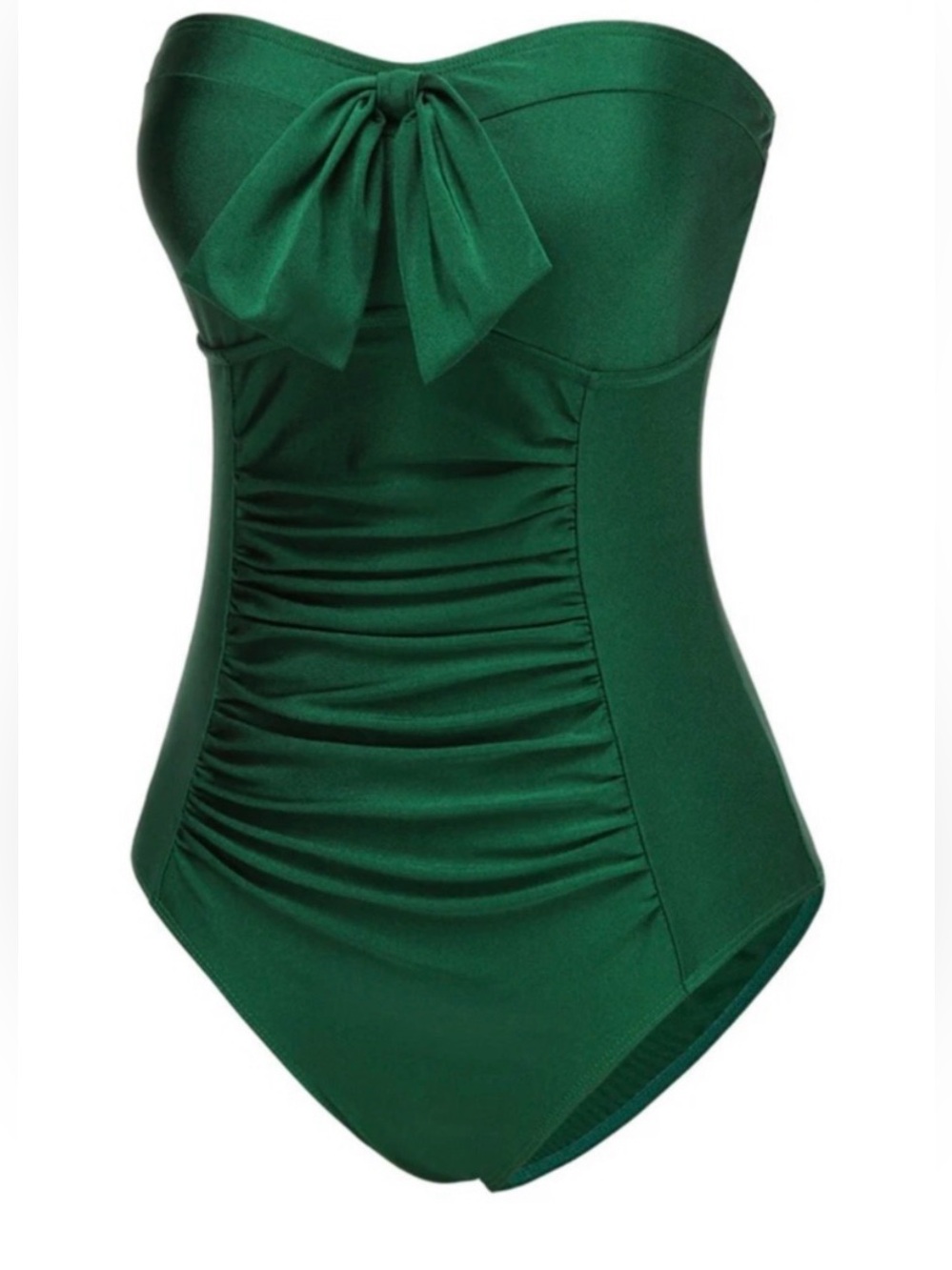 Retro Stage Womens Strapless Emerald Green Bow Front Swimsuit Small